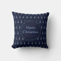 Elegant Blue Christmas Trees and Stars Throw Pillow