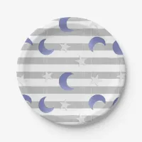 Gray and Blue Moon and Stars Baby Shower Paper Plates
