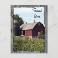 Red Barn and Silo Country Thank You Postcard