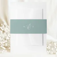 Dusty Teal Elegant Simple Monogram Wedding Invitation Belly Band