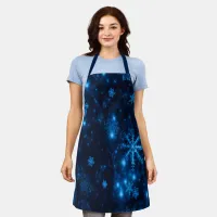 Deep Blue Bright Snowflakes Holidays Medium Apron