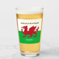 Happy St. David's Day Red Dragon Welsh Flag Glass