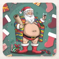 Cute funny father christmas square paper coaster