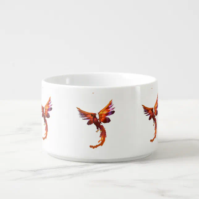 Colorful Phoenix Flying Against a Fiery Background Bowl