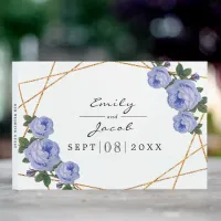 Elegant Gold Glitter Geo Blue Floral Wedding Guest Book