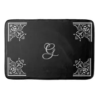 Bold Black and White Vintage Personalized Bath Mat