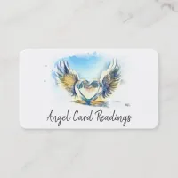 *~* Opal Heart Gold Angel Wings AP78 QR Sky Blue Business Card