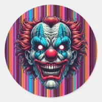 Clown Face Halloween Colors Striped Classic Round Sticker