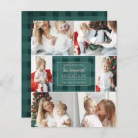 Budget Green Plaid Six Photos Collage Holiday Card