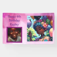 Pretty Black Anime Girl with Birthday  Banner