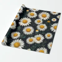 Cute Daisy Pattern Blue Wrapping Paper 