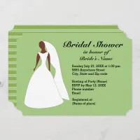 Bride in Gown Greenery Stripe Bridal Shower Invite