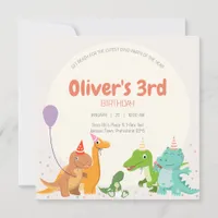 Cute Dino Party 3rd Birthday Invitation