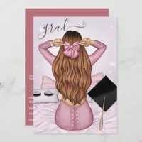 Rose Gold and Pink Ginger Girl Graduation Invitation