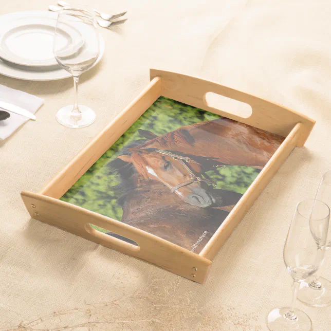 Two Beautiful Chestnut Horses in the Sun Serving Tray