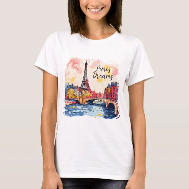 Cool Sketch Paris Eiffel Tower Travel Illustration T-Shirt