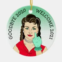 Goodbye 2020 Welcome 2021 Funny Retro Christmas Ceramic Ornament