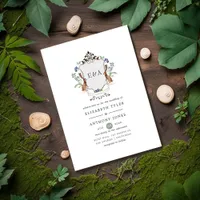 Watercolor Woodland Laurel Crest Monogram Wedding Invitation