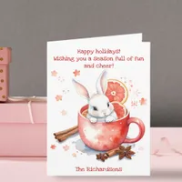  Cute Bunny Peeking out from a Red Cup Christmas Card