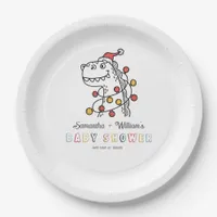 Boy Dinosaur Winter Christmas Coed Baby Shower Paper Plates