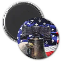 American Bald Eagle, Bell and Flag Magnet