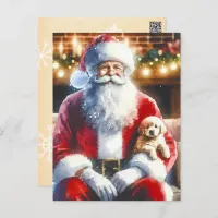 Santa and a Puppy | Vintage Christmas Postcard