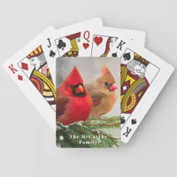 Northern Cardinals in Pine Tree Winter Family Name Poker Cards