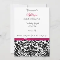 pink damask Sweet Sixteen party Invitation