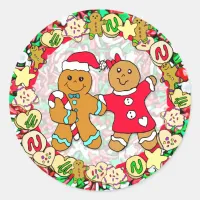 Christmas Gingerbread man and woman Candy Sprinkle Classic Round Sticker