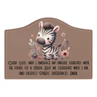 Woodland Zebra Kids Christian Prayer on Brown | Door Sign