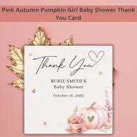 Fall Blush Pink Pumpkin Gold Heart Thank You Enclosure Card