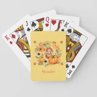 Cute Pumpkin Fairy in Autumn Wreath Poker Cards