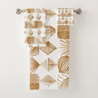 Bold Caribbean Tribal Mudcloth: Gold, White Bath Towel Set