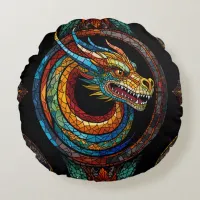 Dragon Swirl in multi colored mosaic design Round Pillow