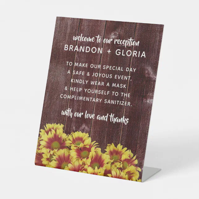 Rustic Autumn Sunflowers on Fence Wedding Pedestal Sign