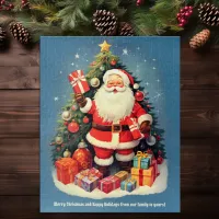 Christmas Tree Santa Clause Gifts Blue Holiday Art Jigsaw Puzzle