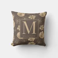 Elegant Gold Foil Floral Pattern Monogram Throw Pillow