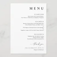 Modern Black and White Minimalist Wedding Menu