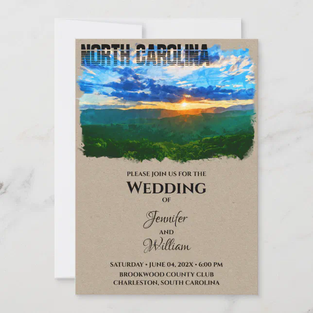 North Carolina USA Splash Watercolor Wedding Invitation