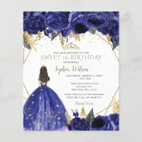 Budget Royal Blue Princess Sweet 16 Invitation