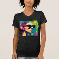 Colorful Hipster Lady in Sunglasses Artwork T-Shirt