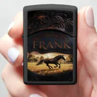 Horse Running in Field at Sunset Zippo Lighter