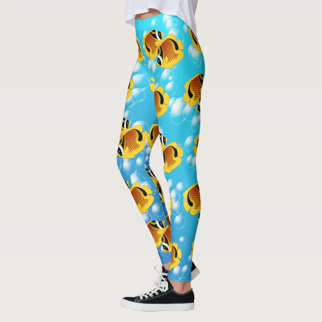 Tropical Raccoon Butterflyfish in Bubbly Water Leggings