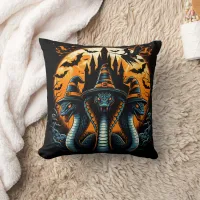 Three witch-hat snakes under a full moon throw pillow