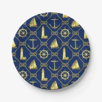 Nautical Theme Navy Blue Gold Anchor Lighthouse Paper Plates