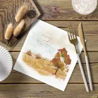 Watercolor Landscape Wedding Autumn Gold ID786 Napkins