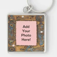 Antique Skeleton Key Frame Add Your Own Photo Keychain