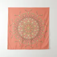 Pink Salmon & Gold Filigree Mandala With Diamonds Tapestry