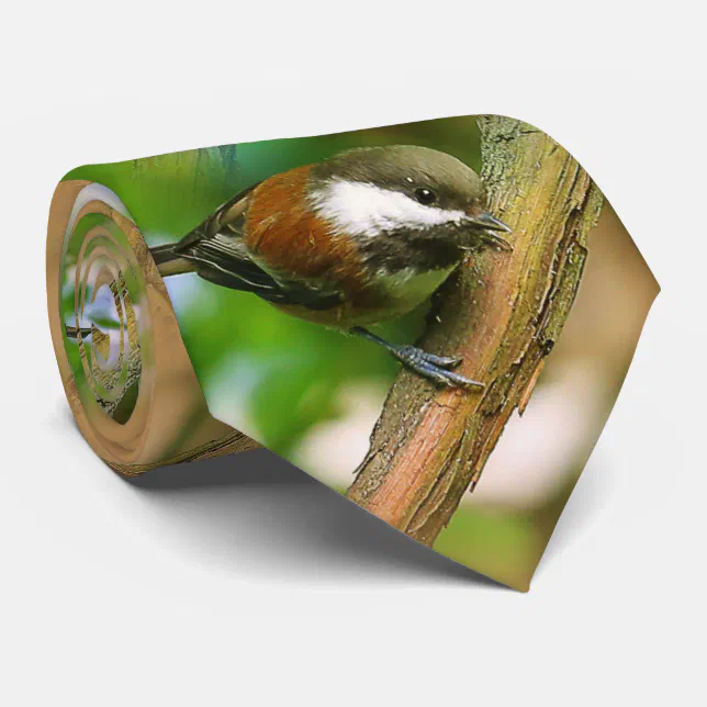 Cute Curious Chestnut-Backed Chickadee Songbird Tie