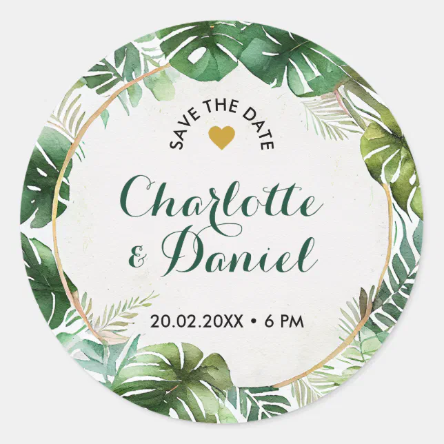 Topical Watercolor Print | Save The Date | Wedding Classic Round Sticker